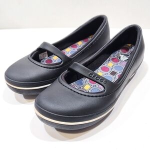 Crocs Crocband Black Mary Jane Winter Flats Womens Size 8 Comfort Slip On Shoes